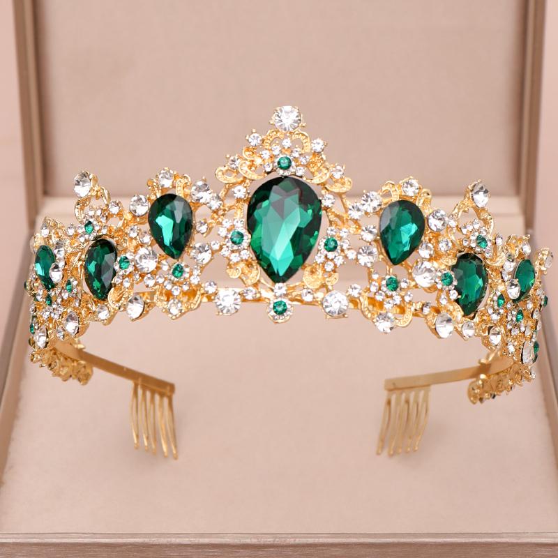 

Hair Clips & Barrettes AiliBride Tiara Queen Crown Bridal Jewelry Green Crystal Rhinestone Tiaras And Crowns For Wedding Accessories, Golden;silver