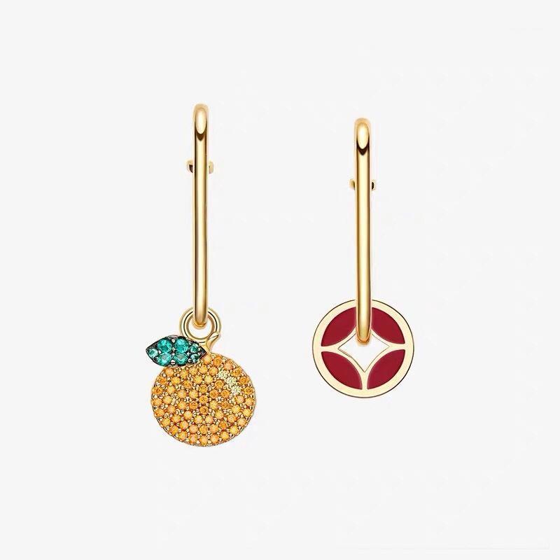 

Dangle & Chandelier Ladies Fashion Jewelry 925 Silver Inlaid Zircon High Sense Gold Coin Orange Earrings