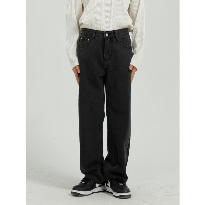 

Men' Jeans Fall/Winter Men/Women Retro Grey &Black Loose Straight 90s Vintage Casual Long Trousers All Match Denim Pants