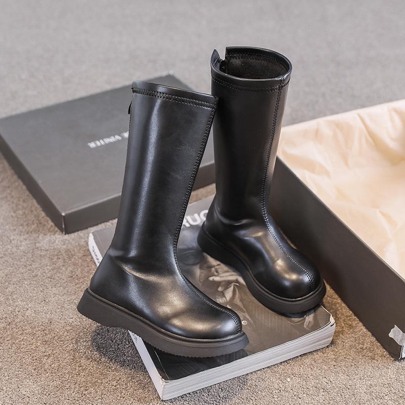 

Boots Girls High 2021 Winter Cotton Children Little Plus Velvet Warm, Black;grey