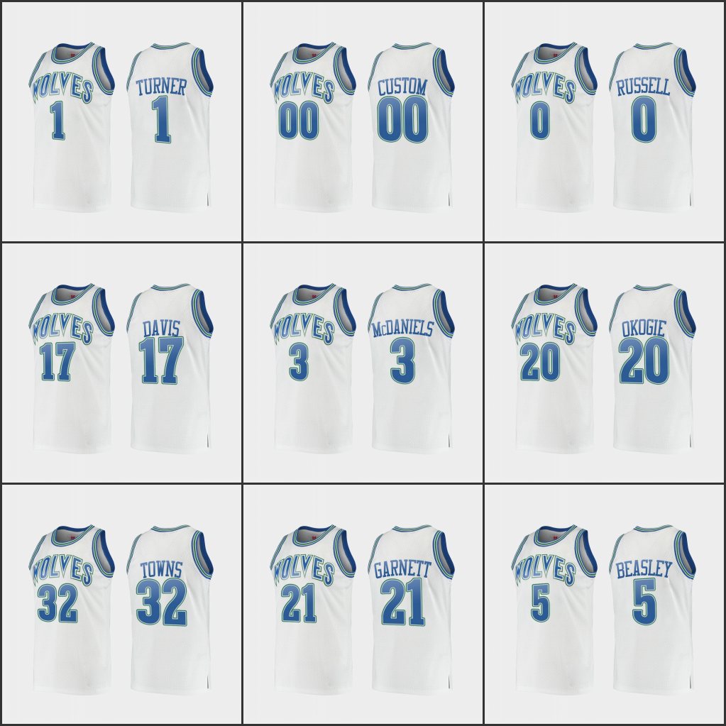 

MinnesotaTimberwolvesMen Karl-Anthony Towns D'Angelo Russell Malik Beasley Kevin Garnett Custom HardwoodClassics White Jersey, Black