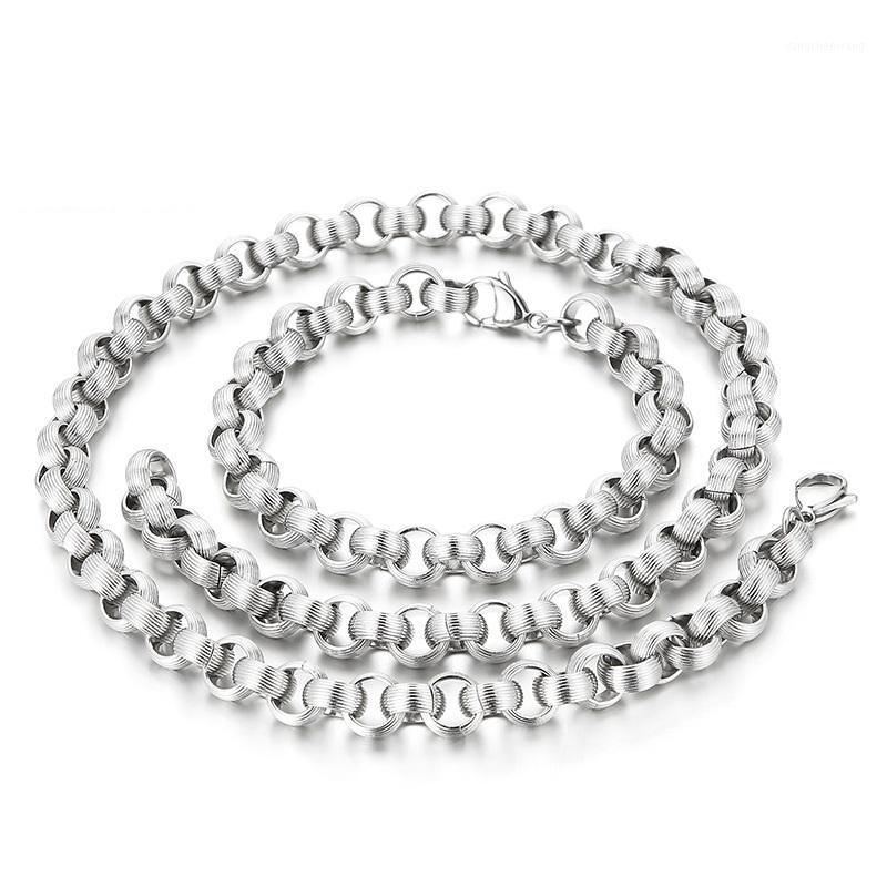 

Chains 5mm Curb Cuban Link Necklace Set Men Women Personality Round Box Chain Basic Punk Stainless Steel Jewelry Tone Thick Vintage