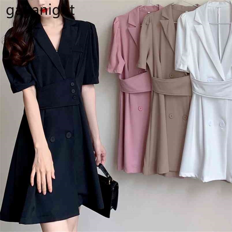 

Summer Blazer Dresses Women Short Sleeve Suit Notched Office Lady Elegant Mini Korean 210601, White