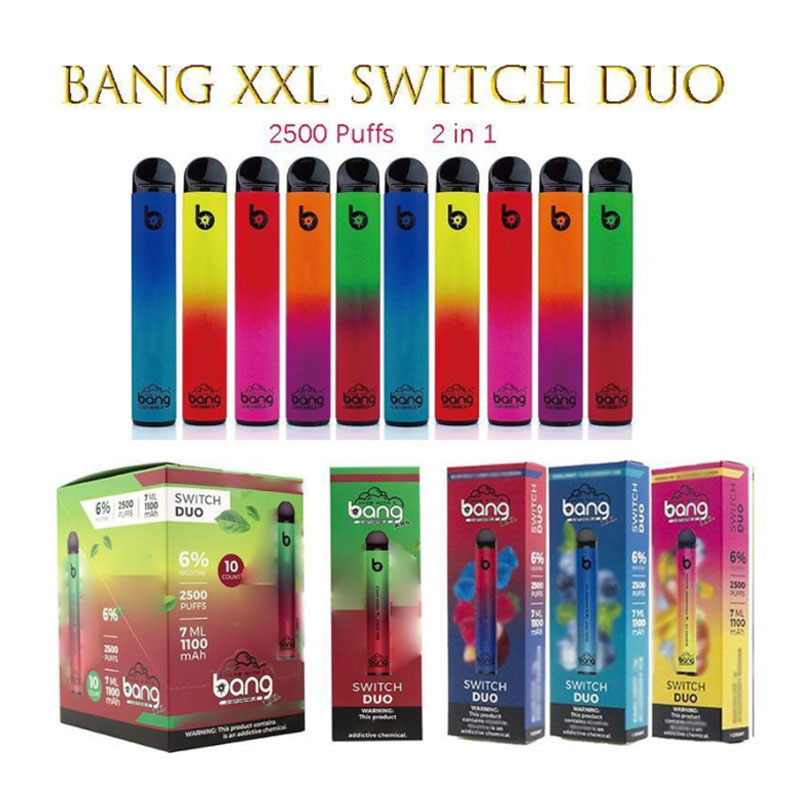 

Bang XXL Switch Duo Disposable cigarettes 2in1 2500 puffs 7ml 1100mAh 6% Oil Pods 8 colors Vs RandM pro Dazzle AIR BAR MAX PUFF PLUS FLOW Flum Float