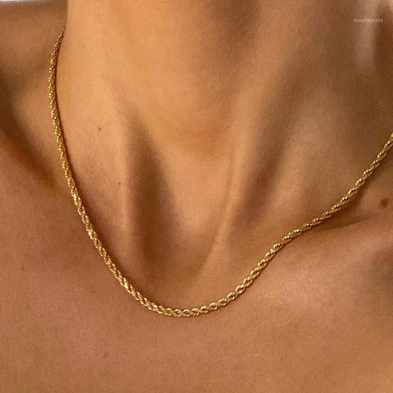 

Chains Gold Color Twisted Rope Chain Necklace For Women Minimalist Metal Choker Punk Hip Hop Jewelry
