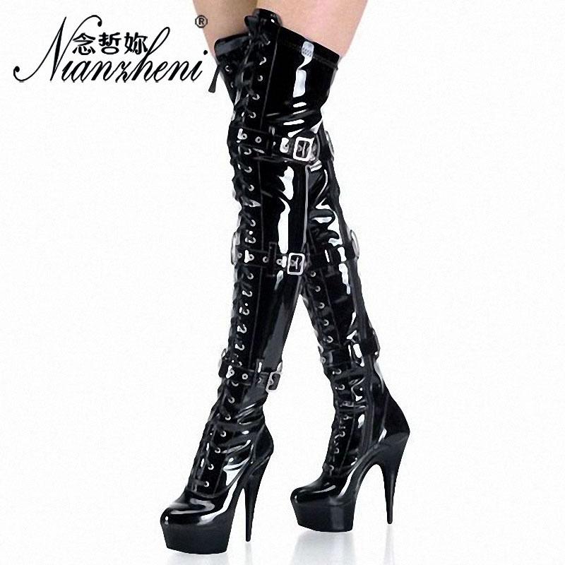 

Boots Belt Buckle Nightclub Stage Dance Performance Cm Super High Heel Long Tube Over Knee, Black