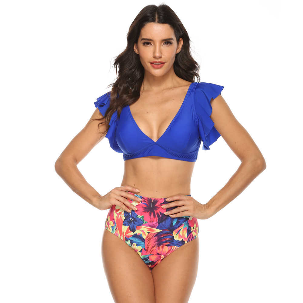 

Ruffle Push Up Bikini Set Women Sexy High Waist Bathing Suit Floral Print Swimsuit Swimwear Summer Beach wear Biquini 210604, Red bikini