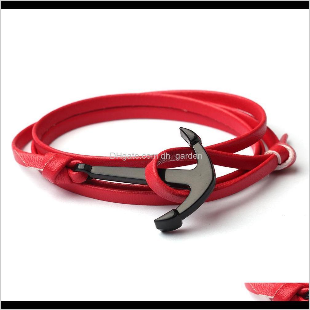

Charm Bracelets Fashion Jewelry Unisex Pu Leather Wrap Bangle Vikings Sailing Bracelet With Nautical Anchor Alloy Hook Clasp Drop Delivery 2