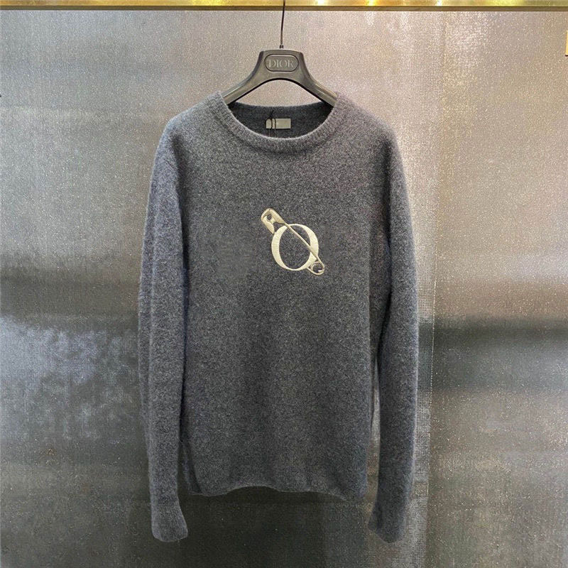 

Women Fashion Pint Letter Embroidery Sweaters Loose Round Neck Tops Kniting Sweater, Gray