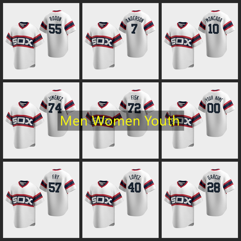 

ChicagoWhite Sox Baseball Jersey #10 Yoan Moncada 79 Jose Abreu 74 Eloy Jimenez 28 Leury Garcia Custom White Cooperstown Collection Home Men Women Youth 1025, Nk logo