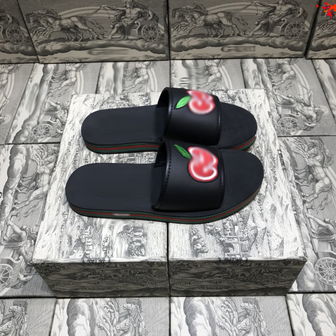 

2021 Slipper Designer Slide Summer sandals Fashion Men Beach Indoor Flat Flip Flops Leather luxurys Shoes mens Slippers with box Size 39-45 -H206, Black