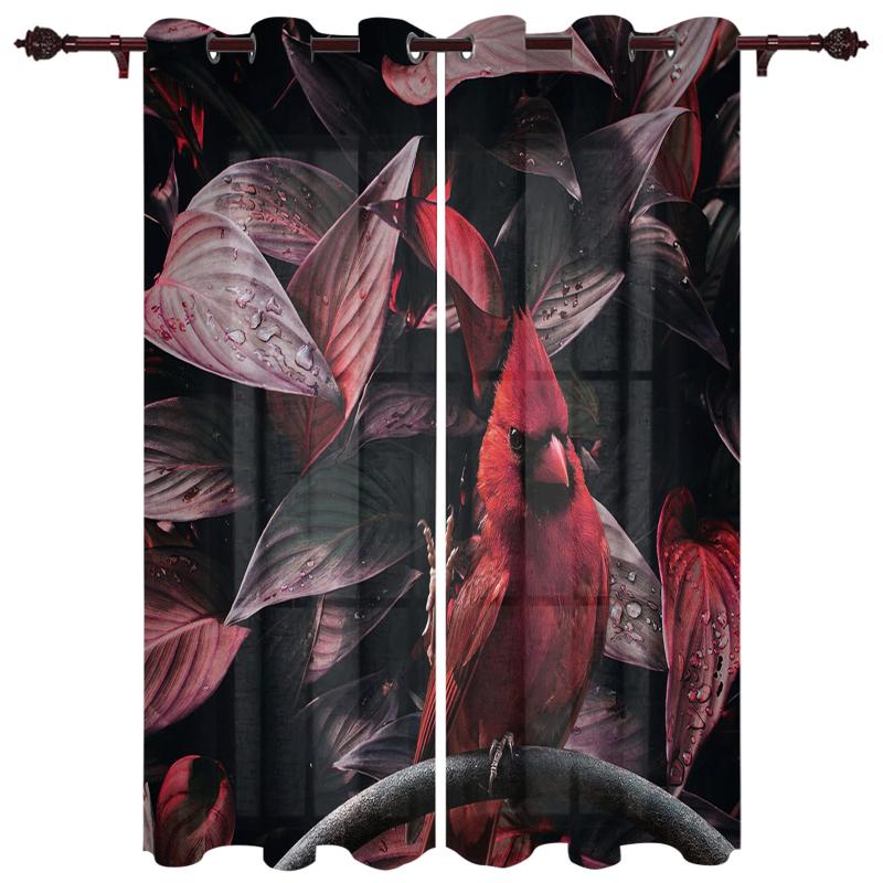 

Exquisite Home Luxury Curtains Red Leaf Cute Cardinal Living Room Dining Bedroom El Translucent Curtain & Drapes