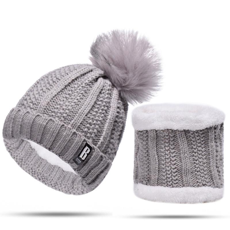 

Hats, Scarves & Gloves Sets Solid Winter Warm Knitted Hat With Scarf Set Fleece Gift For Young Knitwear