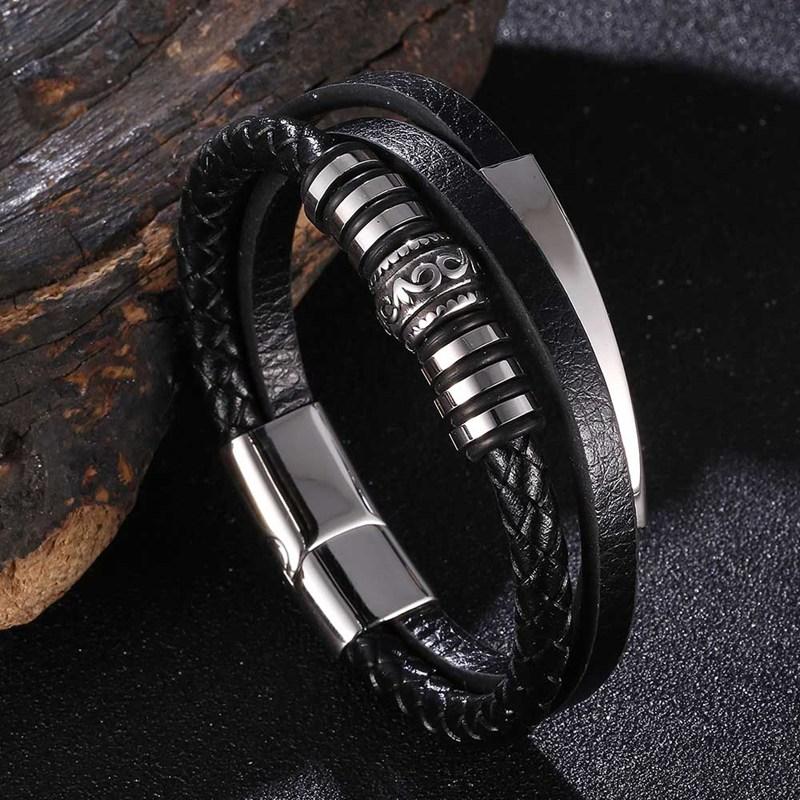 

Trendy Leather Bracelets Men Stainless Steel Multilayer Braided Rope For Male Female Jewelry BB1086 Charm