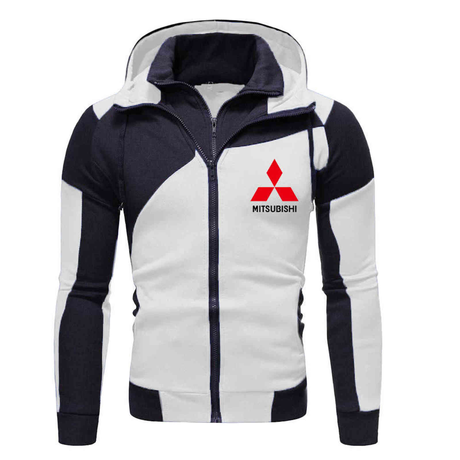 

2021 Mitsubishi Personality Double Zipper Men's Hoodie Brand Car Printing Fashion Stitching Casual Sports Track Suit, Black