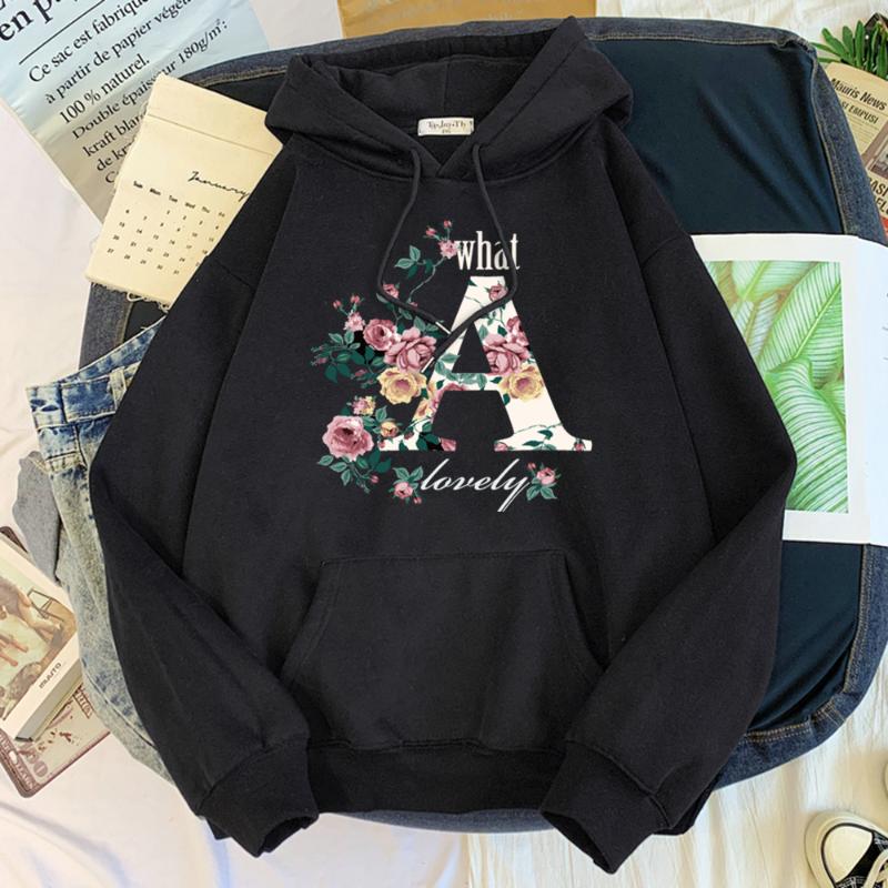 

Women' Hoodies & Sweatshirts What A Flower Leeter Personality Print Warm Hoodie For Women Hip Hop Fleece Hoody Female Aesthetic Fashion Wom, Black