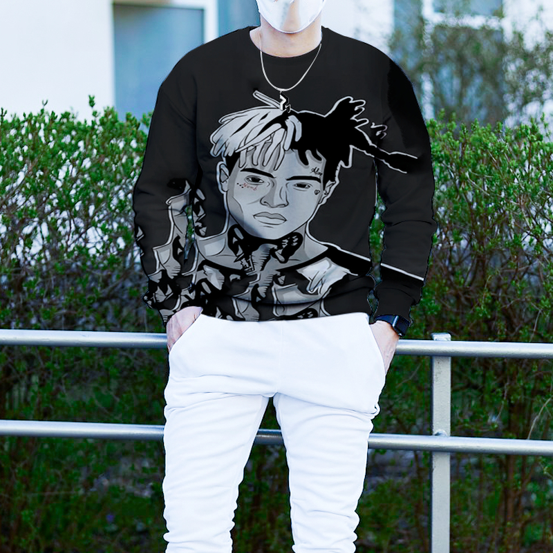 

Autumn and winter couple sweater personality printing high-quality boy pattern casual party style punk top Gothic round neck high-quality ho, Black