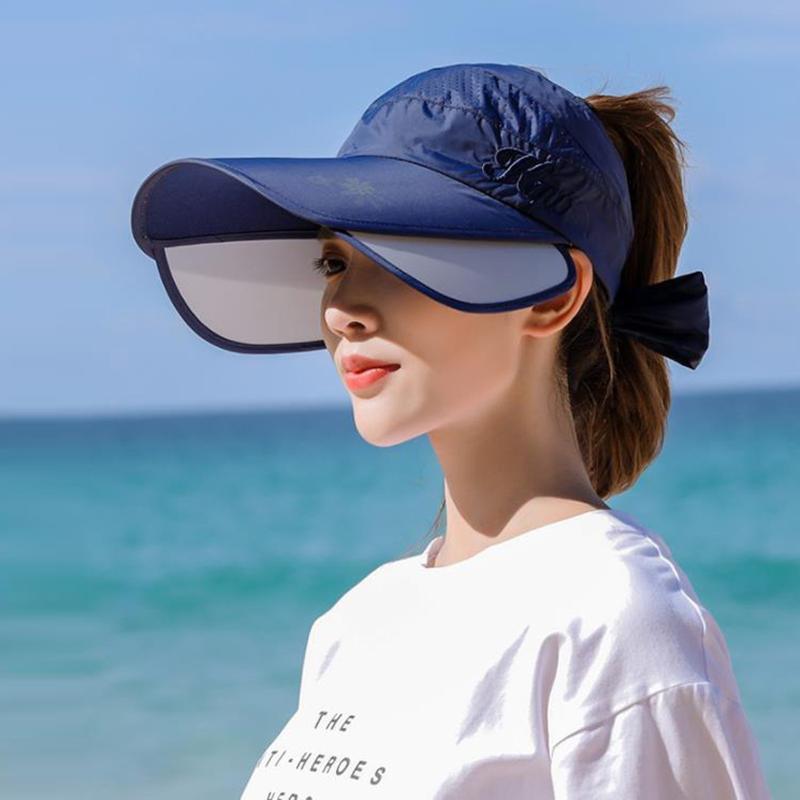 

Wide Brim Hats Women's Sun Hat Empty Top Visor Retractable Big Elastic Golf Female Summer Breathable Sweat Absorbent Beach Cap #P1, Gy