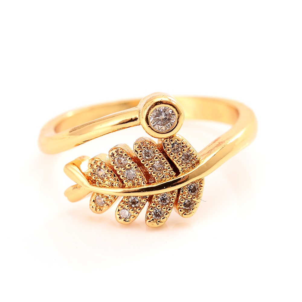 

Luxury 24 k CT Fine Solid Gold GF CZ Stones Ring Fresh Sweet Branch Leaf Fashion Female Trendy Opening Rings Finger Accessories Jewelr, Silver