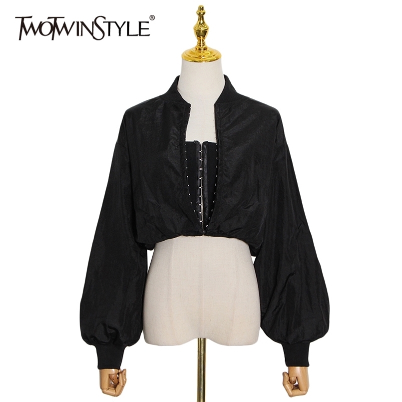 

Casual Tunic Jacket For Women Stand Collar Long Sleeve Solid Jackets Female Spring Fashionable Clothing 210524, Black