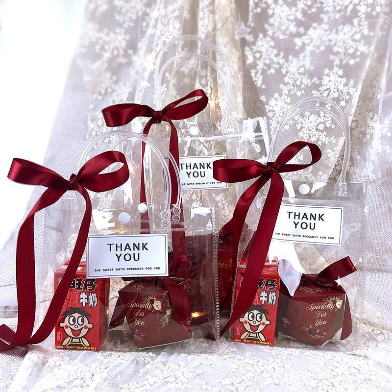 

Gift Wrap 2021 Creative Plastic PVC Boxes With Ribbons Decor Candy Box Handbags Christmas Packing Souvenir Container Cases