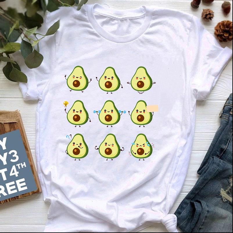 

Kawaii Womens Tops Cartoon T shirt Women Casual Avocado Graphic Female Short Sleeve Tee White Tshirt for Lady Top