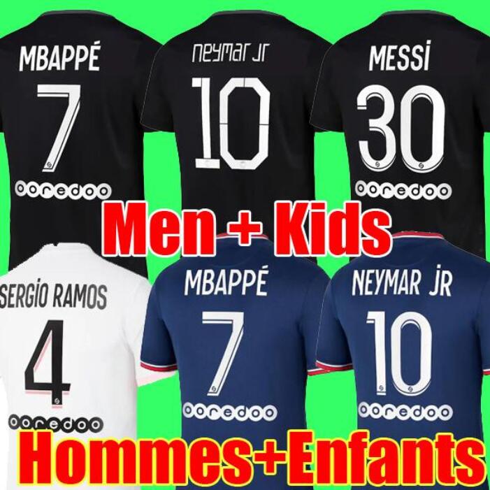 

MESSI 30 MBAPPE HAKIMI SERGIO RAMOS WIJNALDUM soccer jerseys 21 22 Maillots football shirt 2021 2022 MARQUINHOS men + kids kit uniform enfants maillot de foot, 21 22 away kids