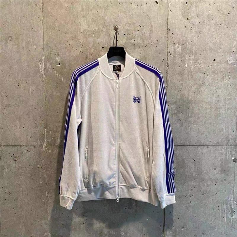 

Men's Jackets White Velvet Needles Men Women High Quality Blue Butterfly Embroidery Sports Jacket Side Stripe Outerwear Coats, Black;brown