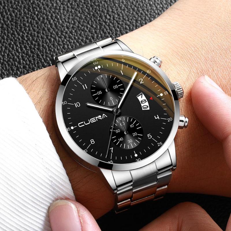 

Wristwatches 2021 Man Watch Business Steel Belt Three Eyes Calendar Quartz Elegant Mens Wristwatch Relogio Masculino #FN70