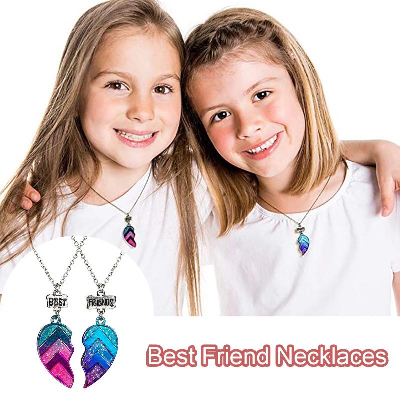 

pendant necklaces vintage friend children's bff half heart geometric jewelry necklace sets for women, Silver