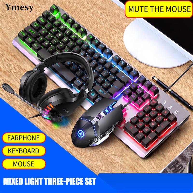 

Ymesy Wired Gaming Keyboard And Mouse Combo RGB Backlit With Multimedia Keys Wrist Rest Combos