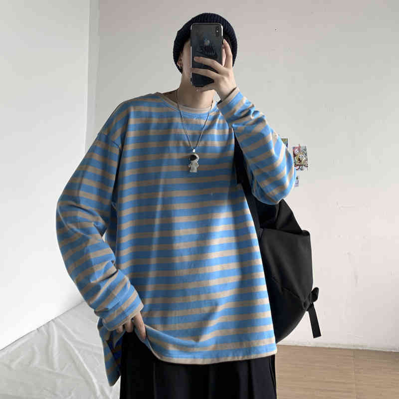

Men's Hoodies & Sweatshirts Korean Style Cotton Casual Clothes Striped Printing Loose Coats Long Sleeve Pullover Trendy M-2XL VL8E, Blue
