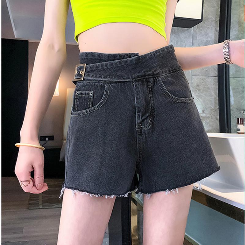

Women' Shorts JUJULAND 2021 Summer Denim For Women High Waist Casual Irregular Wide Leg Jeans Short Slim Plus Size Solid 8081, Black