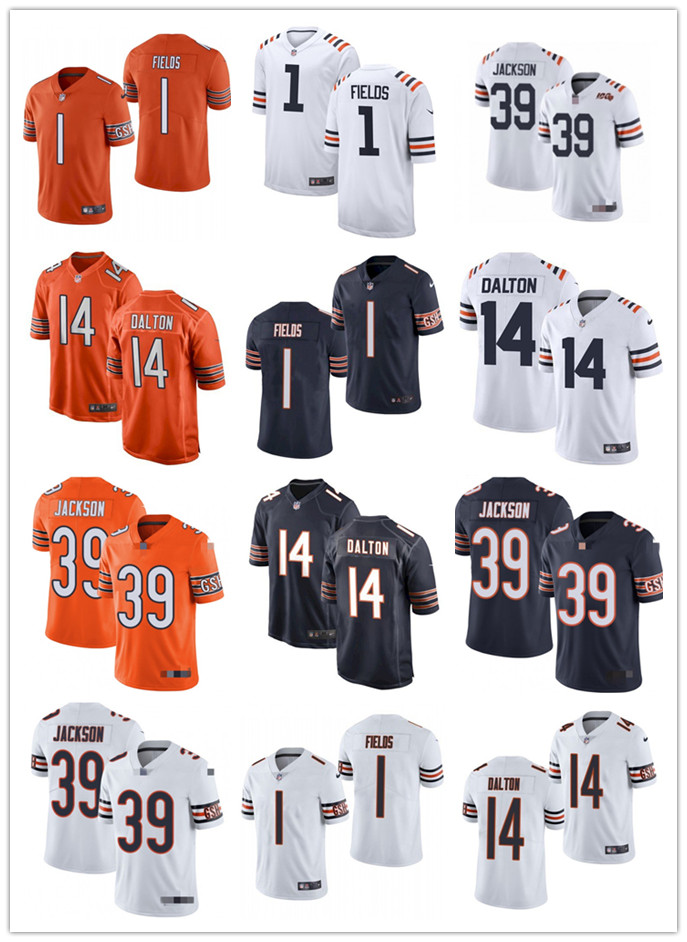 

Mens Womens Youth ChicagoBears39 Eddie Jackson 1 Justin Fields 14 Andy Dalton White orange navy Customs Football Jerseys, Black;red