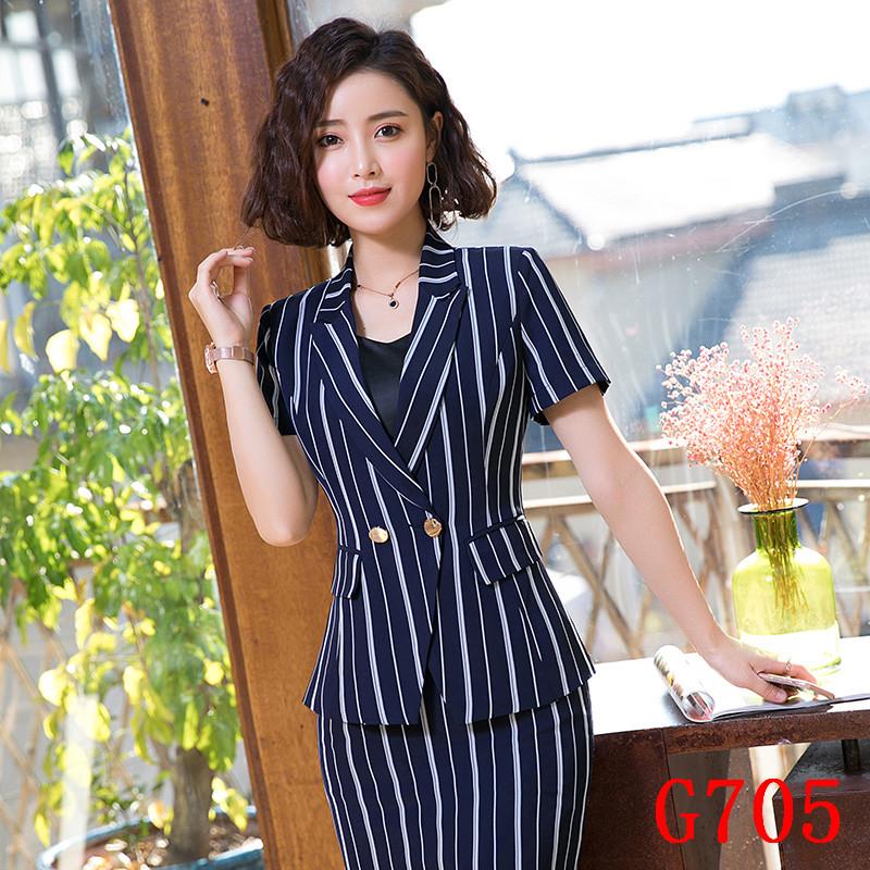 

Women' Suits & Blazers Summer Formal Ladies Navy Blue Striped Blazer Women Jackets Short Sleeve Work Wear Business Clothes Elegant OL Style, Black