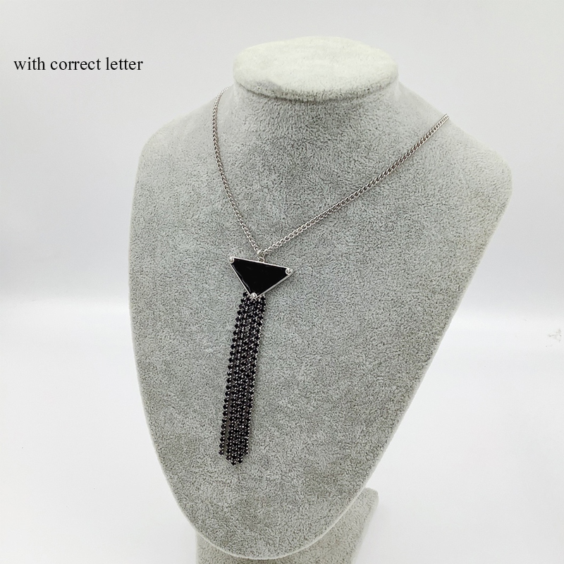 

Women Triangle Pendant Necklace with Stamp Letter Tassel Necklaces for Gift Party High Quality Jewelry Accessories, Silver
