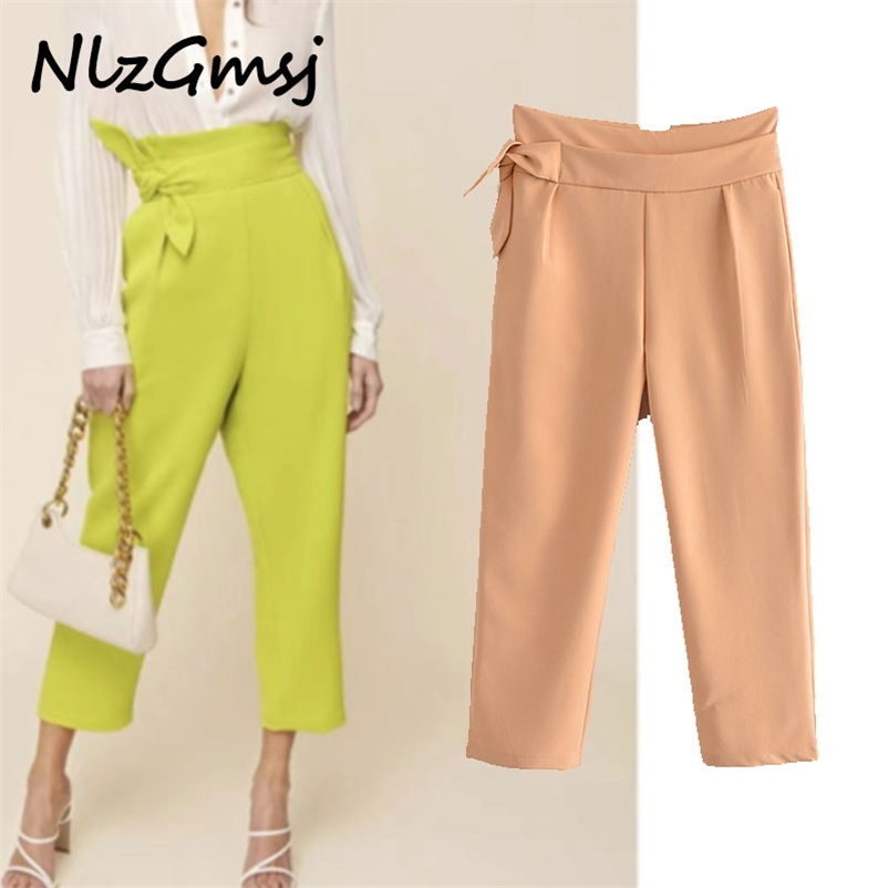 

Pant Women Casual Calf Length Pants Summer Short Woman Knot High Waist Suit Solid Color 03 210628, As picture