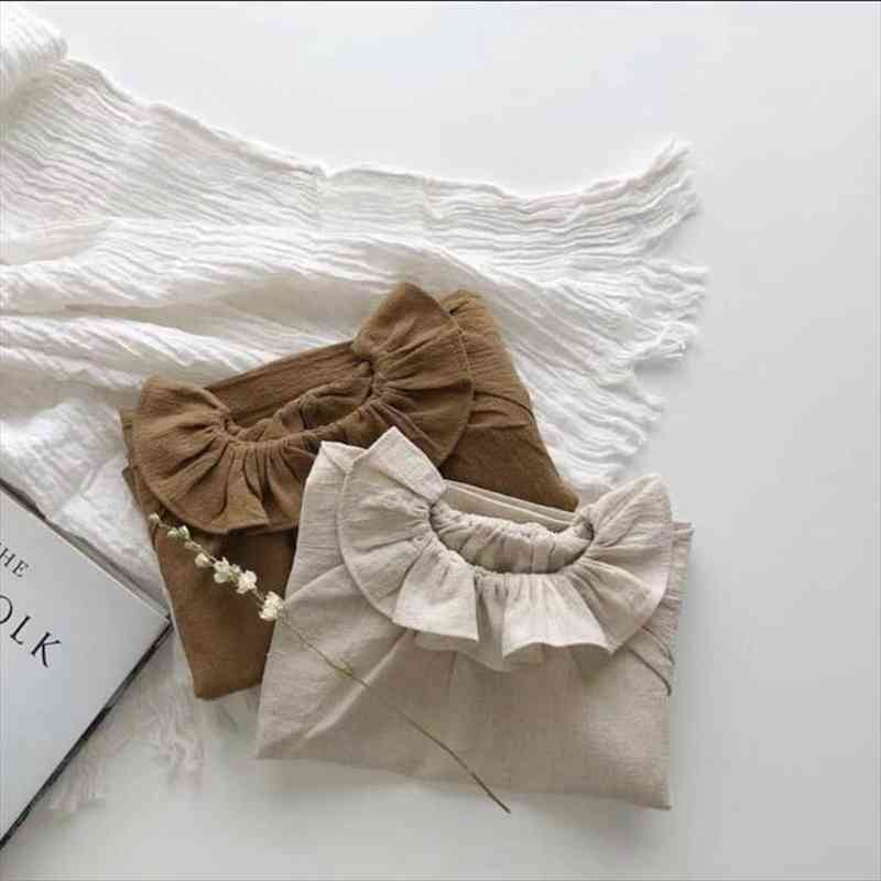 

Korean Baby Girl Ruffle Blouse Fall Winter Toddler Girls Long Sleeve Tops Basic Blouse Kids Linen Soft Tops Korea Top, White;black
