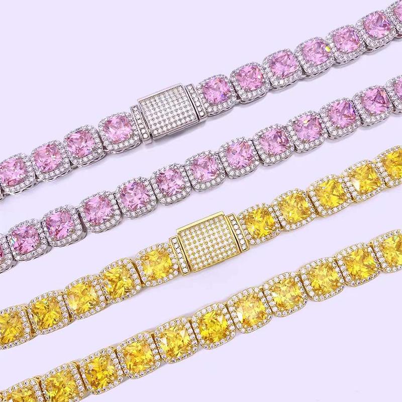 

Chains Hiphop 20-24inch Color Square Zircon Bling Chain Necklace Men Jewelry Real Gold Plated Rock Birthday Gift, Silver
