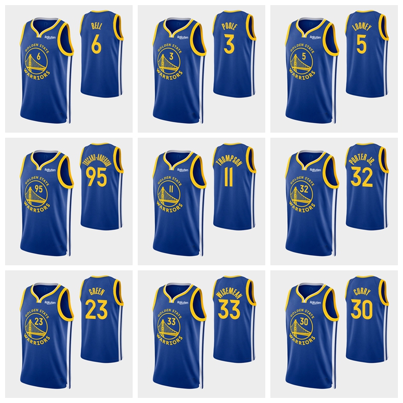 

Golden State''Warriors''Men 2021-22 Basketball Avery Bradley Klay Thompson Andrew Wiggins Draymond Green Andre Iguodala Stephen75th Royal Jersey