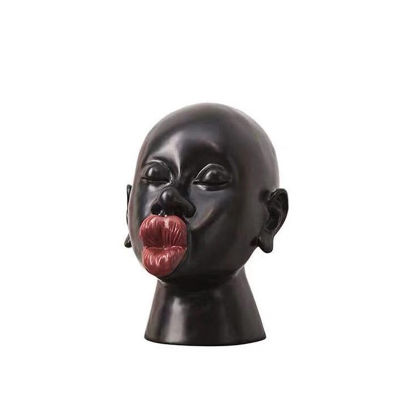 

Decorative Objects & Figurines Resin African Women Home Soft Decoration Art Sculpture Sexy Big Red Lips Ornaments Model Room Living Desktop