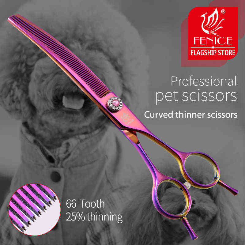 

Fenice high-end 7.0 inch professional dog grooming scissors curved thinning shears for dogs & cats animal hair tijeras tesoura 220110