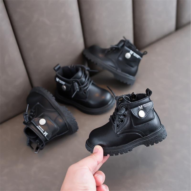 

Boots 2021 Autumn Baby Genuine Leather Fashion Bag Design Toddler Boys Waterproof Infant Shoes, Black;grey