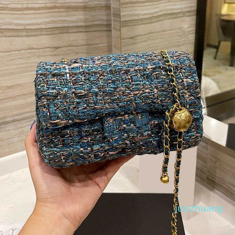 

Designer- Fall Winter 17C/20C Women Tweed Bags Quilted Matelasse Chain Cross Body Adjustable Shoulder Strap Gold Ball Purse
