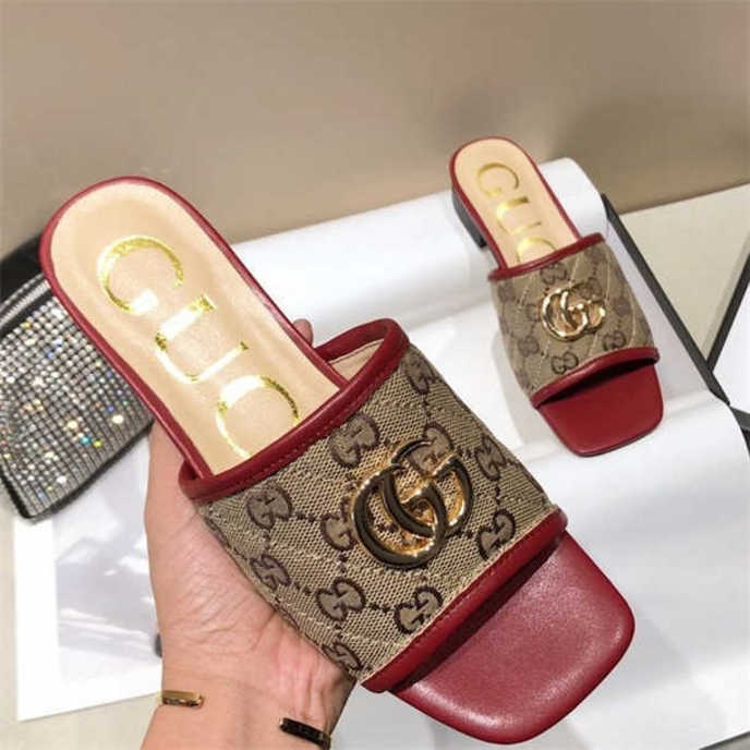 

luxury italy designer brand slippers super great quality with full package for women gift present lady birthday wedding sandals shoes heels, Black