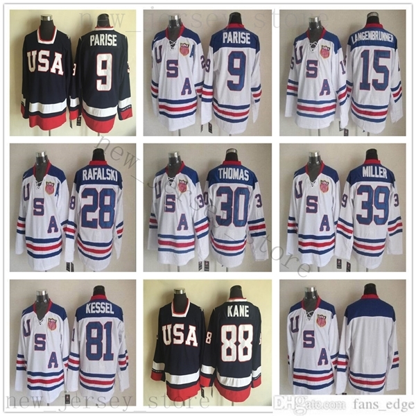 

2010 Olympic Team USA Hockey Stitched 88 Patrick Kane 9 Zach Parise White Blue 81 Kessel 28 Rafalski 39 Miller 15 Langenbrunner Jersey, Black;red