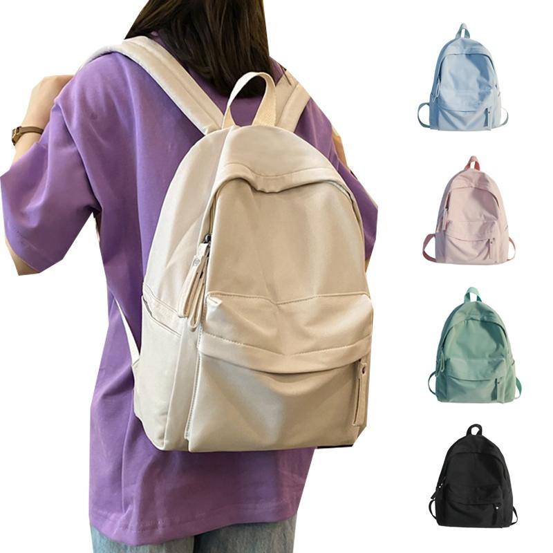 

Backpack 2021 Cute Nylon Fashion School Bag Women Solid Color Student Girl Anti-Theft Satchel Waterproof Rucksack, Black