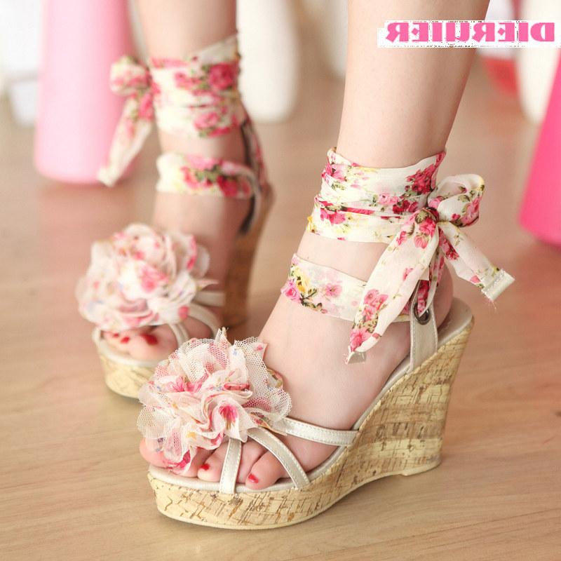 

Sandals 2021 Spring Wedges Female Fashion Ankle Strap Flower Women High Heels With Platforms Casual Women's Shoes, Black
