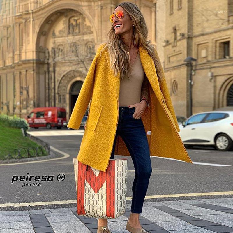 

Women' Wool & Blends Peiresa-Women Coats Winter Coat Women Elegant Loose Long Sleeve Plush Woolen Cloth Overcoat Clothes, Khaki