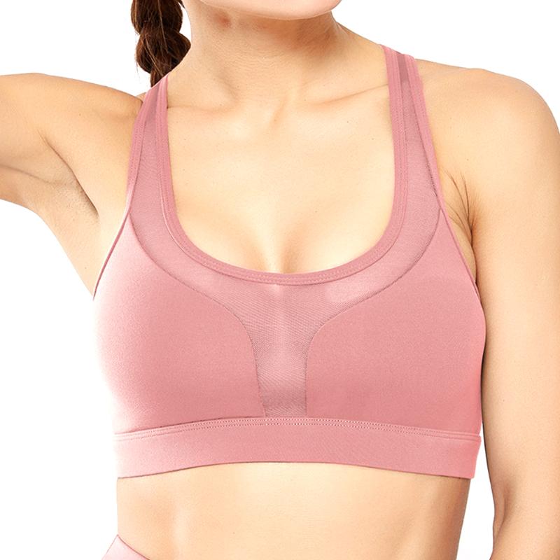 

Gym Clothing Women Sports Underwear Fitness Comfortable Yoga Bra Athletic Horizontal Soft Paded Shockproof Mesh Splicing Back Pocket, Black